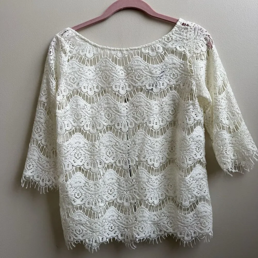 Zara Ivory Crochet Lace Back Zipper Boho Cottagecore Top Size M